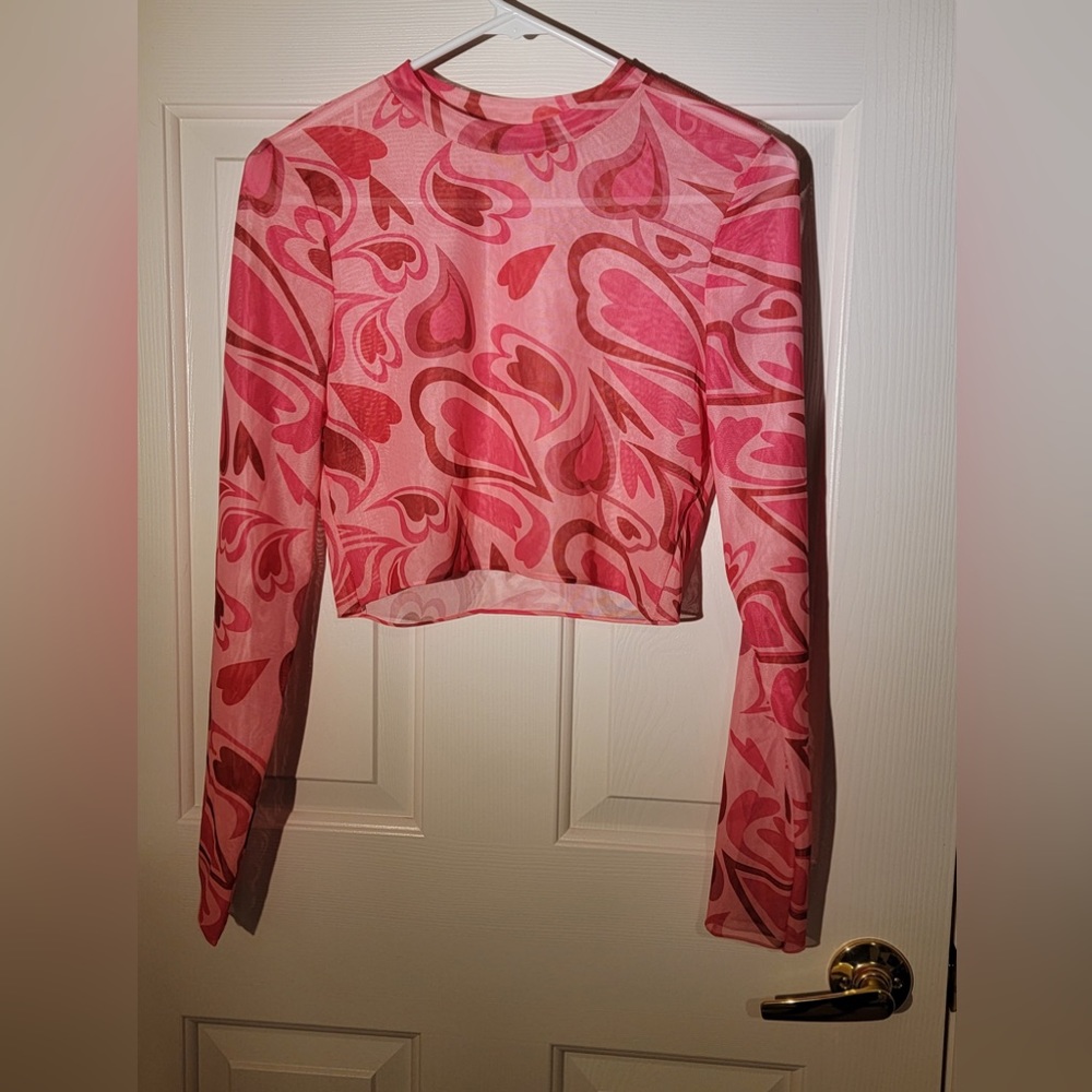 Perfect for Valentine's Day! SHEIN Sheer See Through Pink Heart Shirt